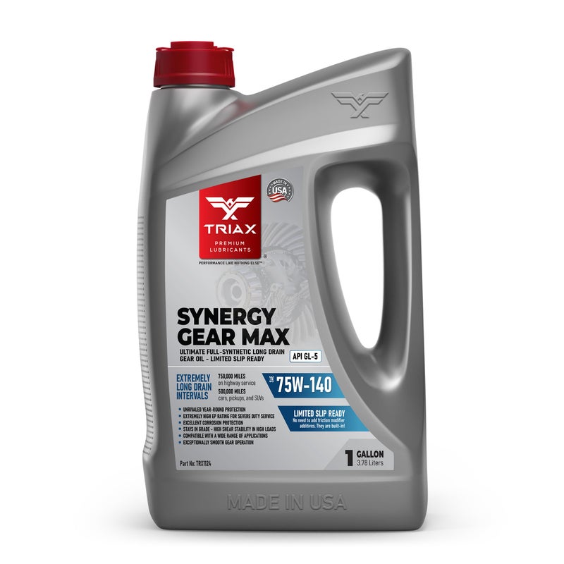 TRIAX Synergy Gear MAX 75W-140 GL-5, PAO Synthetic Long-Drain Axle, Differential Extreme Pressure Oil, Limited Slip Ready, 750,000 Mile Rating on Highway (1 Gal) - Image 1